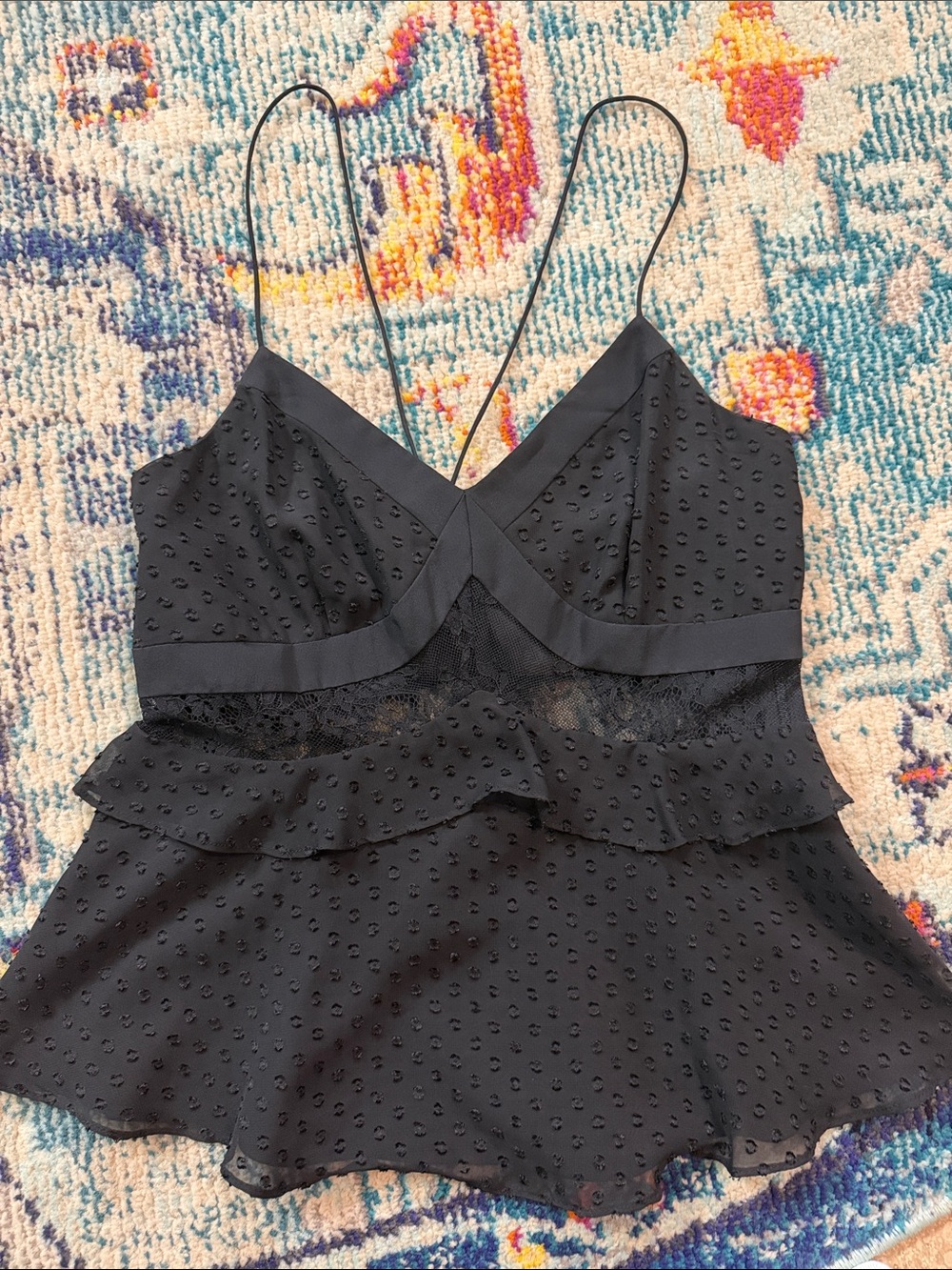 Likely "Charlton" Peplum Lace-Trim Swiss Dot Camisole Top - Women